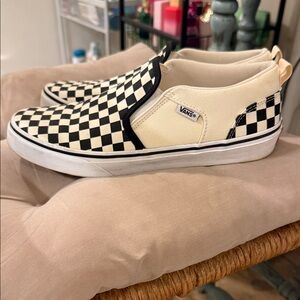 Vans Black and Cream Checkerboard Slip-Ons